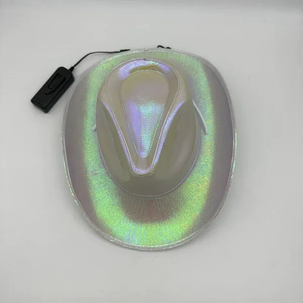 White EL WIRE Light Up Iridescent Space Cowboy Hat - Pack of 2 Hats