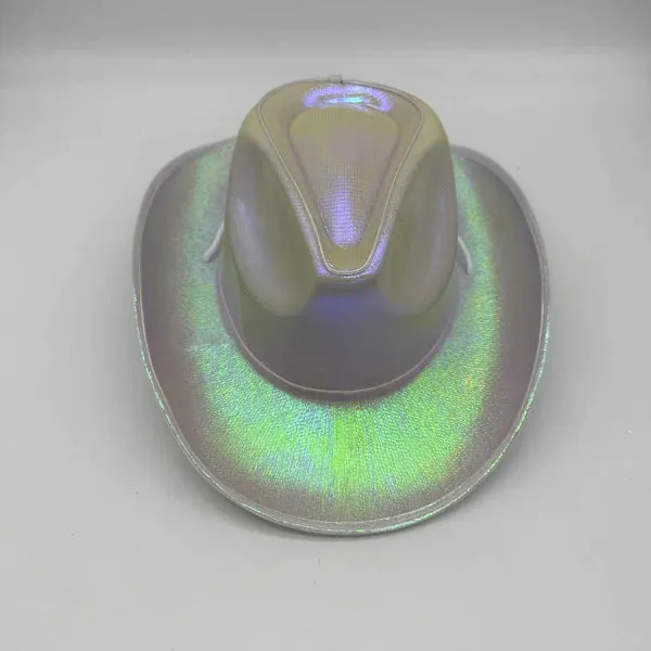 White EL WIRE Light Up Iridescent Space Cowboy Hat - Pack of 2 Hats