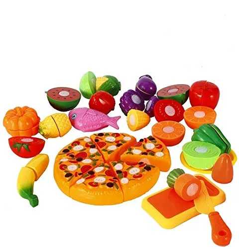 WHIZMAX 24pcs Pretend Food Playset Plastic Kitchen Cutting Set